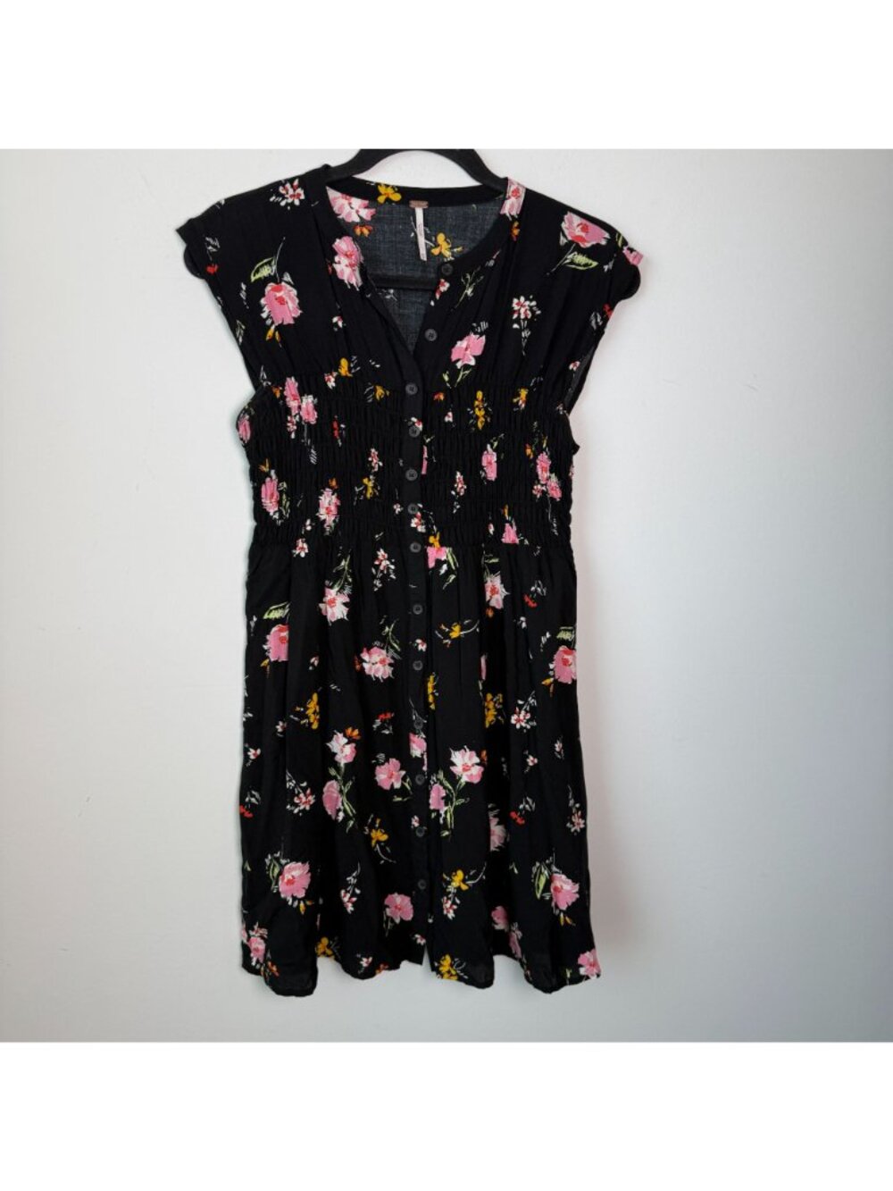Free People Greatest Day Mini Dress Smocked Bodice XS Floral Cottage Boho - Picture 4 of 8